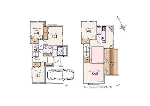 【2LDK+2S】建物面積：103.11m2（地下車庫面積8.48m2含む）