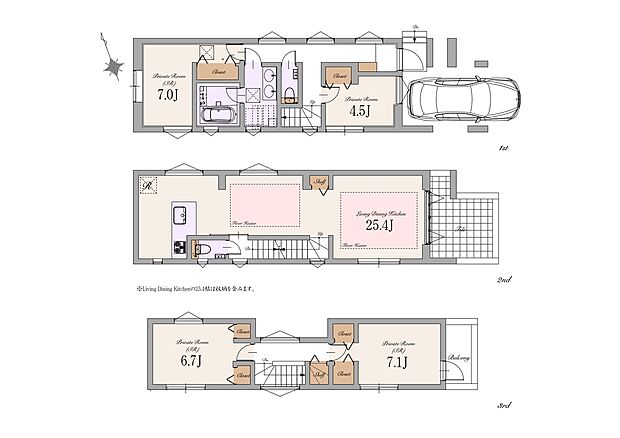 【1LDK+3S】建物面積：135.34m2（車庫面積11.19m2・ポーチ部分0.11m2・バルコニー1.58m2含む）