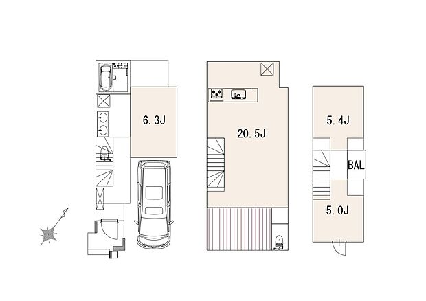 【B区画】土地価格7,590万円 建物参考プラン価格3,400万円(税込) 総額10,990万円(税込) 土地面積約69m2 建物面積約103m2(車庫面積約5m2・外部部分約8m2含む)