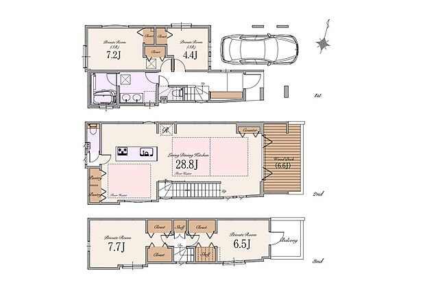 【2LDK+2S】建物面積：154.72ｍ2（車庫16.16ｍ2、屋外面積12.05ｍ2含む）