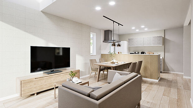 【完成予想図】
LDKはうれしい2面採光。陽当り・通風良好。明るいリビングは自然とご家族が集まりますね。