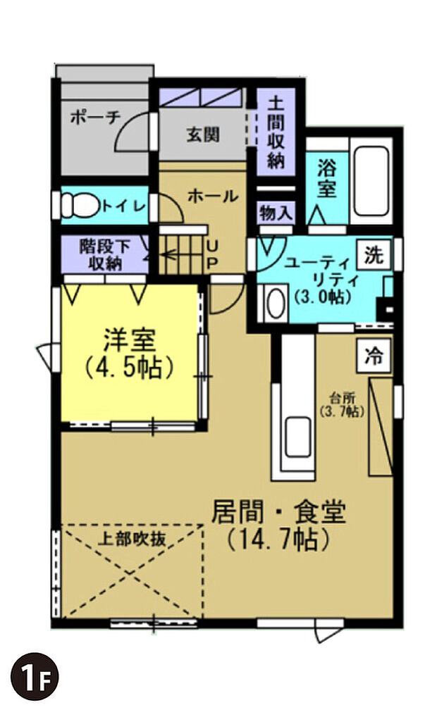 【【建築プラン例】】建物面積：106.00m2
建物代金：2630万円(税込)
※杭工事、分水工事、諸費用別途
※設計プランの参考一例であって、当該プランの採用可否は任意です。