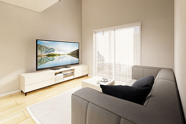 【4号地パース】吹抜や掃き出し窓からの採光でぽかぽかLDKです◎