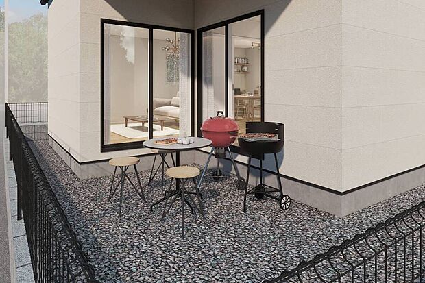 【4号地】屋根付きの裏庭スペースで家族みんなでバーベキューなどはいかがですか♪/4号地完成予想パース