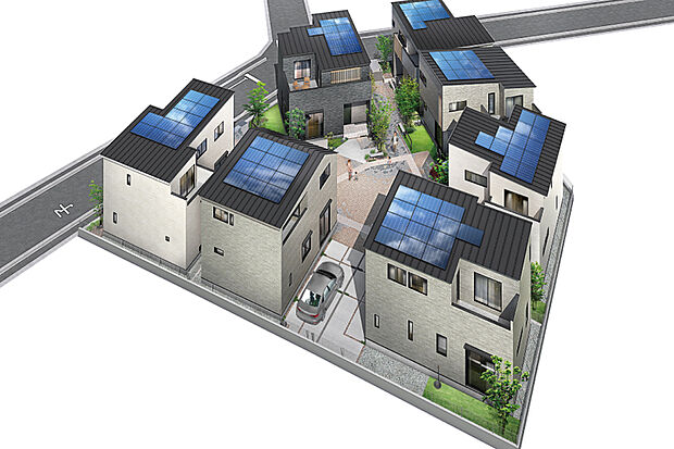 【太陽光パネル標準搭載。買う電気を賢く減らす暮らし】全棟標準装備された太陽光パネルが、日中の電力をサポート。電力会社から買う電気を抑えることで、毎月の光熱費を無理なく削減します。