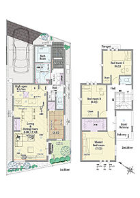 4LDK+ウォークインクロゼット+パントリー

■敷地面積：100.08m2(30.27坪)
■建物面積：102.26m2(29.62坪)
■１階面積：51.75m2(15.62坪)
■２階面積：50.51m2(14.00坪) 