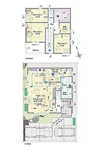 4LDK+シューズクローク+パントリー+ファミリークロゼット

■敷地面積：115.20m2(34.84坪)
■建物面積：95.85m2(28.93坪)
■１階面積：51.34m2(15.50坪)
■２階面積：44.51m2(13.43坪) 