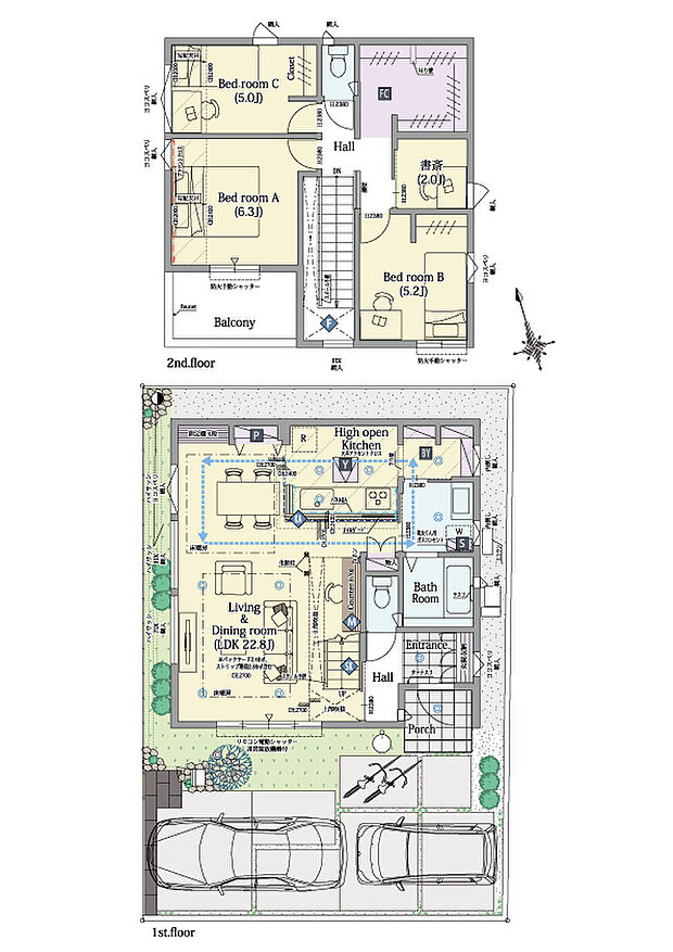 【4LDK】4LDK+シューズクローク+パントリー+ファミリークロゼット

■敷地面積：115.20m2(34.84坪)
■建物面積：95.85m2(28.93坪)
■１階面積：51.34m2(15.50坪)
■２階面積：44.51m2(13.43坪)
