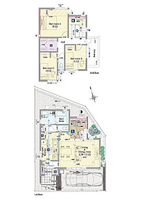3LDK+籠りスペース+シューズクローク+パントリー+ファミリークロゼット

■敷地面積：100.11m2(30.28坪)
■建物面積：94.91m2(28.65坪)
■１階面積：48.85m2(14.75坪)
■２階面積：46.06m2(13.90坪) 