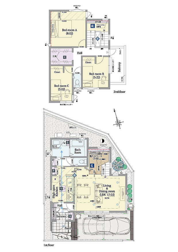 【3LDK】3LDK+籠りスペース+シューズクローク+パントリー+ファミリークロゼット

■敷地面積：100.11m2(30.28坪)
■建物面積：94.91m2(28.65坪)
■１階面積：48.85m2(14.75坪)
■２階面積：46.06m2(13.90坪)