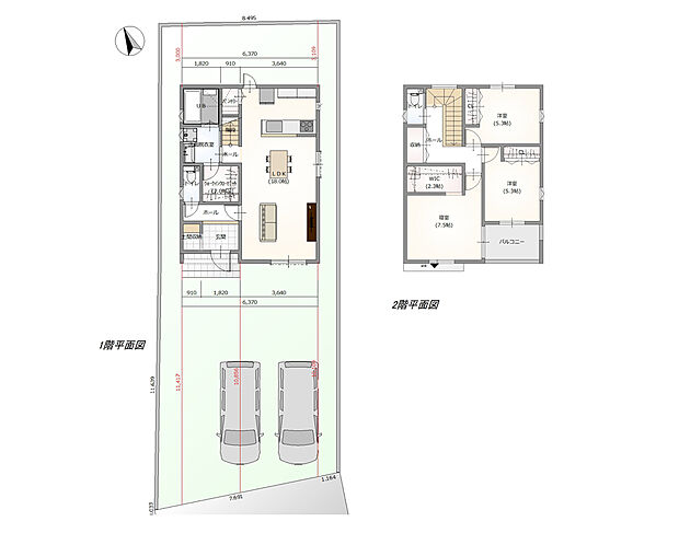 【3LDK】◎玄関には靴のままで出入りができる土間収納付き。靴や雨具などのお出掛け用品がすっきりと収まります。
◎1階LDKは約18.0帖！コミュニケーションを育むリビング階段×対面キッチン仕様です。
◎洗面脱衣室から約2.0帖のWICへ直接アプローチ可能！洗濯物をまとめて保管ができ、家事が捗り暮らしやすい水回りを実現しています。
◎2階ホールに収納を配置。各居室に入らずに出し入れができる為、季節家電や掃除道具などの保管に便利です。
◎2階3洋室はすべて振り分けタイプ。収納付きで家具が少なく済みます。