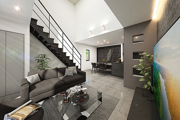 空間に合わせたアクセントウォールや間接照明を設置。個性あふれる素材とやわらかで幻想的な光で、ゆとりと癒しを演出します。（6号棟内観完成予想図）