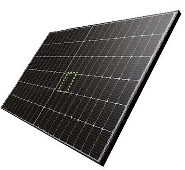 【高効率太陽電池モジュール】太陽電池モジュール。PERCセル構造により従来の結晶系よりも電化消失を軽減することで発電量が多く得られます。