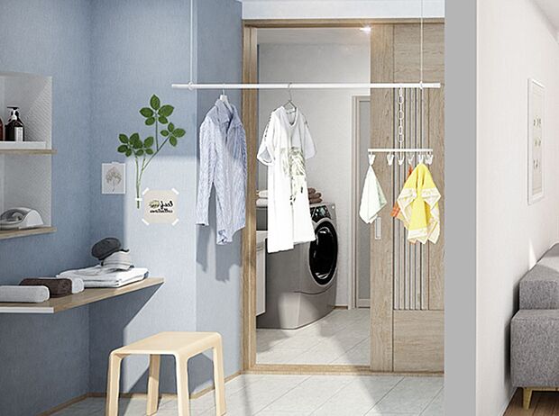 【その他画像】【ランドリールーム】雨天時などの室内干しのほか、カウンターを備えているのでアイロン掛けや洗濯物を畳むのも完結できます。※画像はイメージです。実際の商品とはデザイン・仕様が一部異なります。