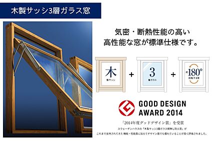 『木製サッシ３層ガラス窓』が標準仕様！
