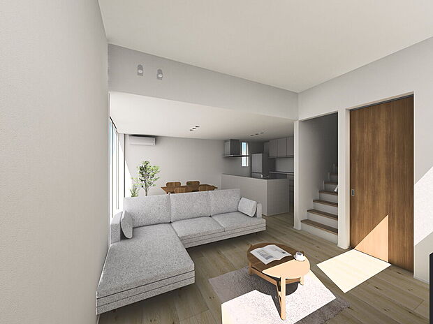 【大開口が生む明るさと開放感】南側の大きな窓から光があふれるLDK。外とのつながりを感じながら過ごせる、開放感たっぷりのリビング空間です。