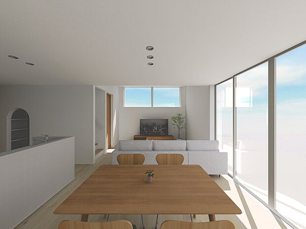 【家族の時間が育つダイニング・LDK】キッチンとリビングが緩やかにつながり、家族の会話が自然と生まれる設計。食事もくつろぎも心地よく過ごせるLDKです。