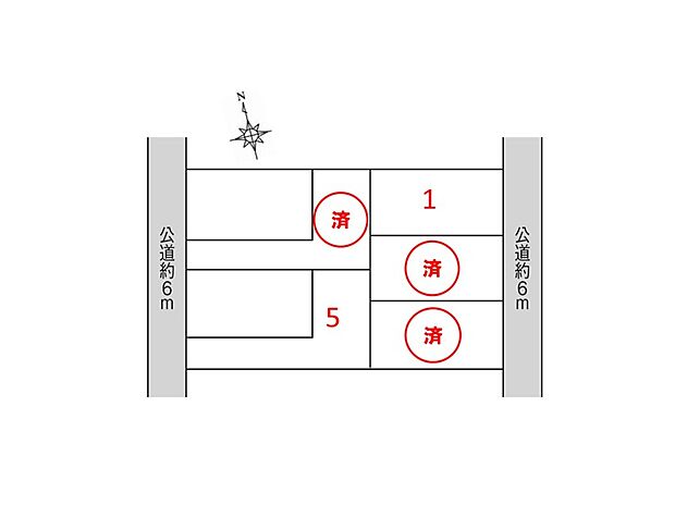 【区画図】 美しく整えられた区画整理地内の土地です。境界もはっきりしており、整然とした街並みが魅力。統一感のある綺麗な景観の中で、気持ちよく新しい生活を始められます。