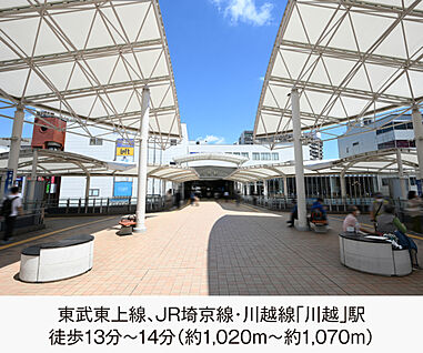 東武東上線、JR埼京線・川越線「川越」駅 現地から1020m～1070m。(徒歩13分～14分。)