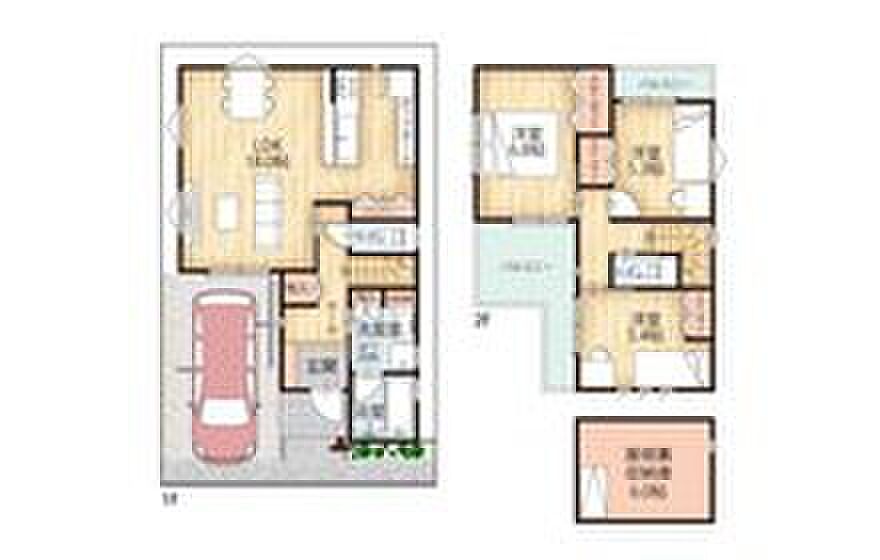 ■H号地　モデルハウス
土地面積 83.42m2（25.23坪）
延床面積 89.02m2（26.92坪）
1階床面積 48.86ｍ2
2階床面積 40.16ｍ2