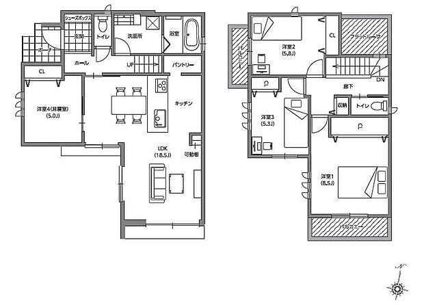 【No.1/間取図】
独立性の高い角地に建つNo1号棟。LDKに隣接する洋室は、お子様の遊び場や趣味の部屋、在宅ワークなど、生活スタイルに合わせて多用途にご活用いただけます。