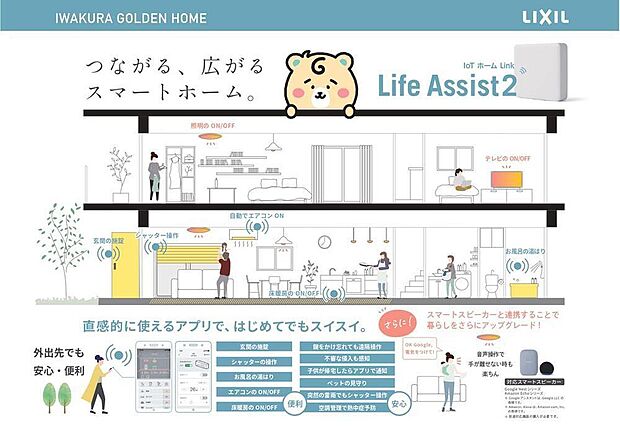 【【IOT対応住宅】】帰宅時間に合わせた家電の自動起動や、外出先から玄関の施錠を確認できるなど、生活利便性や快適性が向上◎省エネや防犯、子供やペットの見守りなどにも活用できます。