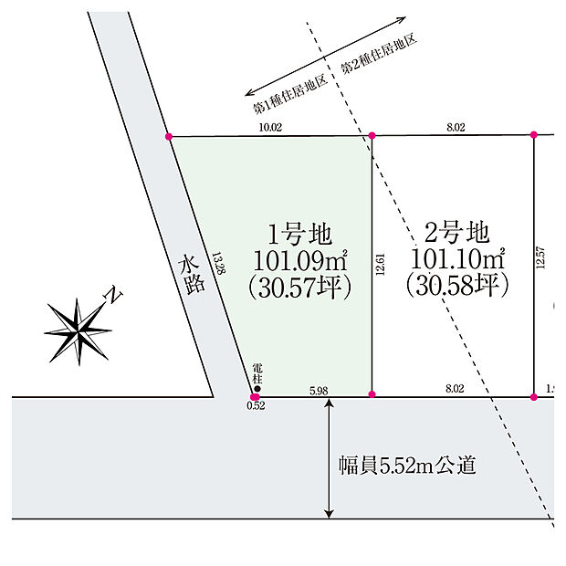 南西側は水路に面しています。開放的な敷地を活かして、通風を確保した住まいを検討可能。気持ちのよい風を感じる暮らしができそうです。