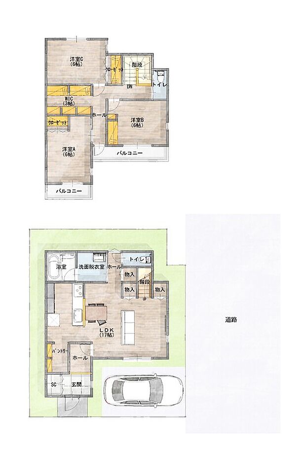 【3SLDK】収納豊富で明るい室内。
2階にはファミリークローゼットも完備。