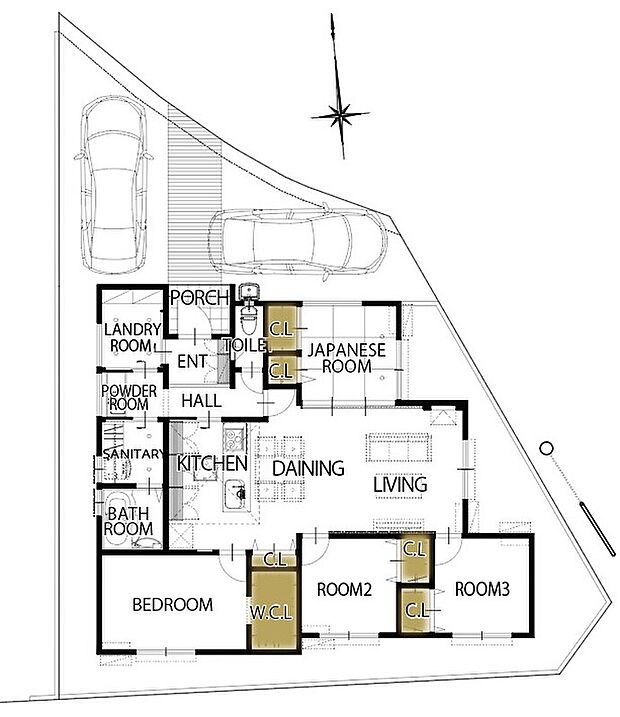 キッチンを起点として家事動線を意識した奥様に嬉しい間取り♪