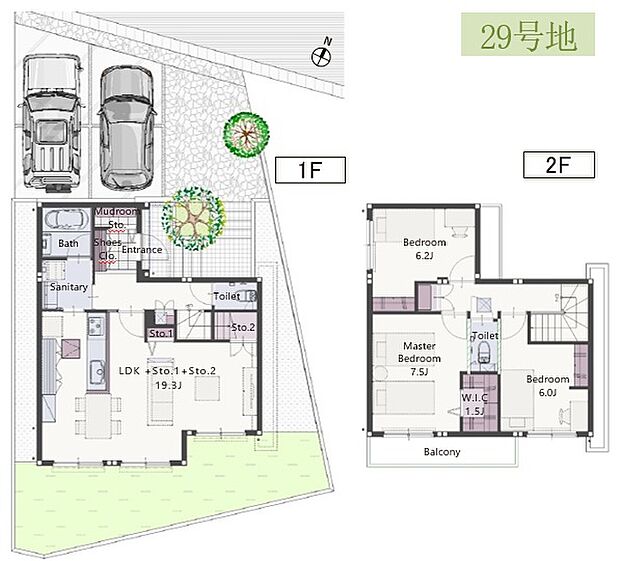 【3LDK】1階は広々としたLDKを配置し、家族の団らんを深める開放的なフロアに。2階に3つの居室を集約することで、プライベート空間をしっかり分けた使い勝手の良い間取りです。生活動線がシンプルで暮らしを快適にします。