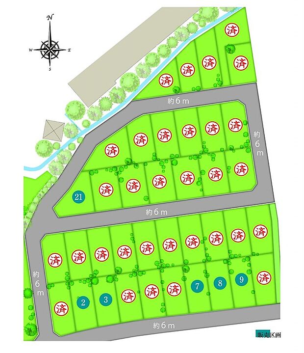 【全体区画図】ソラタス知立 No.21
角地の接道幅約6mで車の出し入れもスムーズ。
総区画数38区の新しい街。