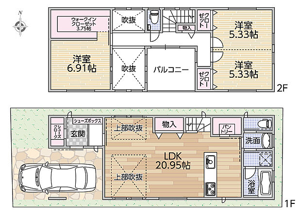 【2号地プラン例】【建物価格】1,870円　【建物面積】109.89m2【間取】3LDK