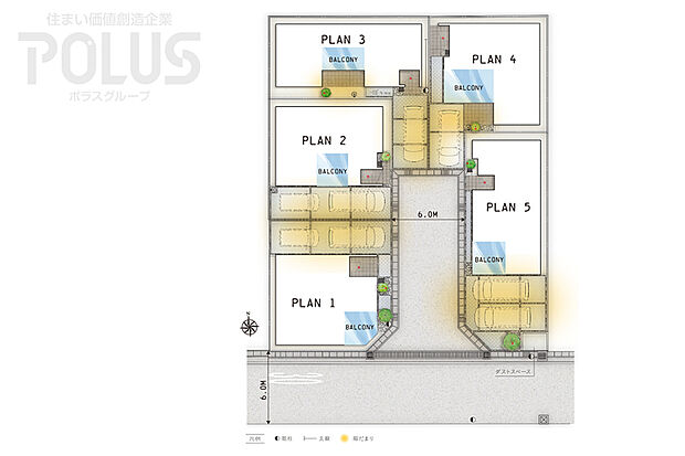 【光と風を感じながら、住まう人がのびのびと過ごせる外構計画】
爽やかな陽光と心地よい広がりを享受できるよう、植栽や外構の配置に工夫を凝らしました。開放感をもたらしながら、伸びやかな街並みを形成します。