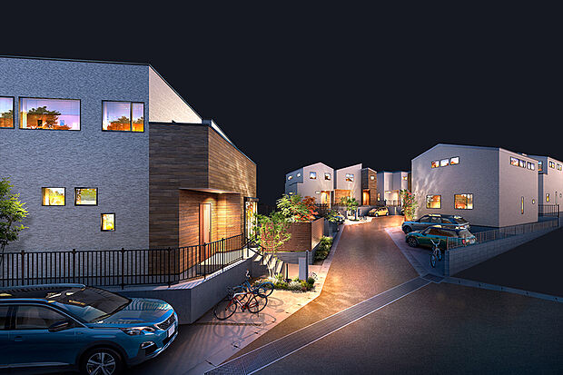 【灯かりのいえなみ協定(R)
】【2020年度グッドデザイン賞受賞】
暗くなると自動的に点灯するLEDの灯かりが住まいをライトアップし、夜の街並みを美しくデザイン。夜道を明るく照らすので、地域の防犯にも繋がります。