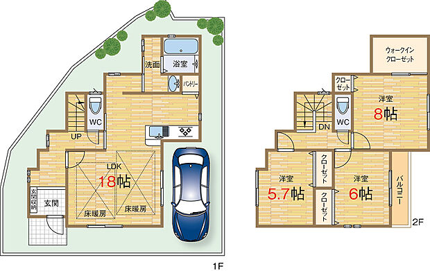 2階建て3LDK住宅!車1台可、全室クローゼット付きでウォークインクローゼットも完備!床暖房や食洗器など暮らしに役立つ設備が豊富です。