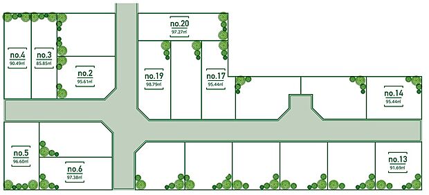 分譲地内には約4.7mの道路を新設。
ゆったりとした道路と、新たな20棟の建物が建ち並ぶ、まっさらで美しい街並みとなることでしょう。