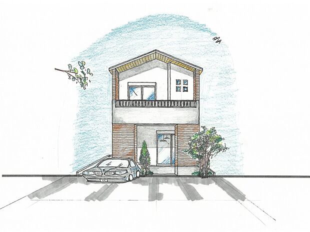 【外観完成予想図/19号地】長期優良住宅で、ながく安心の暮らしを実現!建物の前には、2台分の駐車スペースを確保。2階の大きなベランダが屋根となり、雨の日も、慌てずに乗り降りできます。