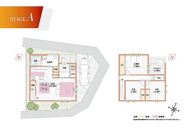 【【A号地参考プラン】】各部屋に十分に広さを持たせることで、日々の暮らしにゆとりが生まれます。収納スペースも豊富で暮らしやすさもバッチリ。
建物面積:93.56m2