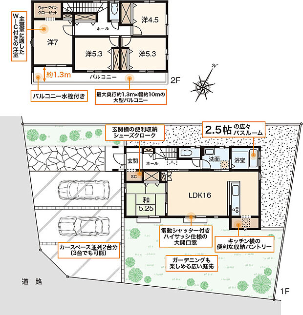 A区画参考プラン【建物３０坪で建築した場合】
参考プランには、一部オプションを含みます。