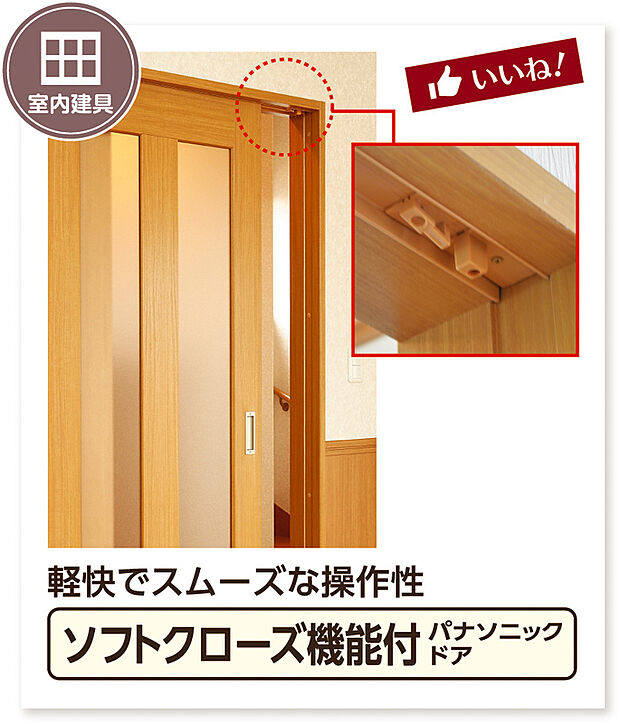 【建物標準仕様】ソフトクローズ機構付きパナソニック建具。(参考画像)