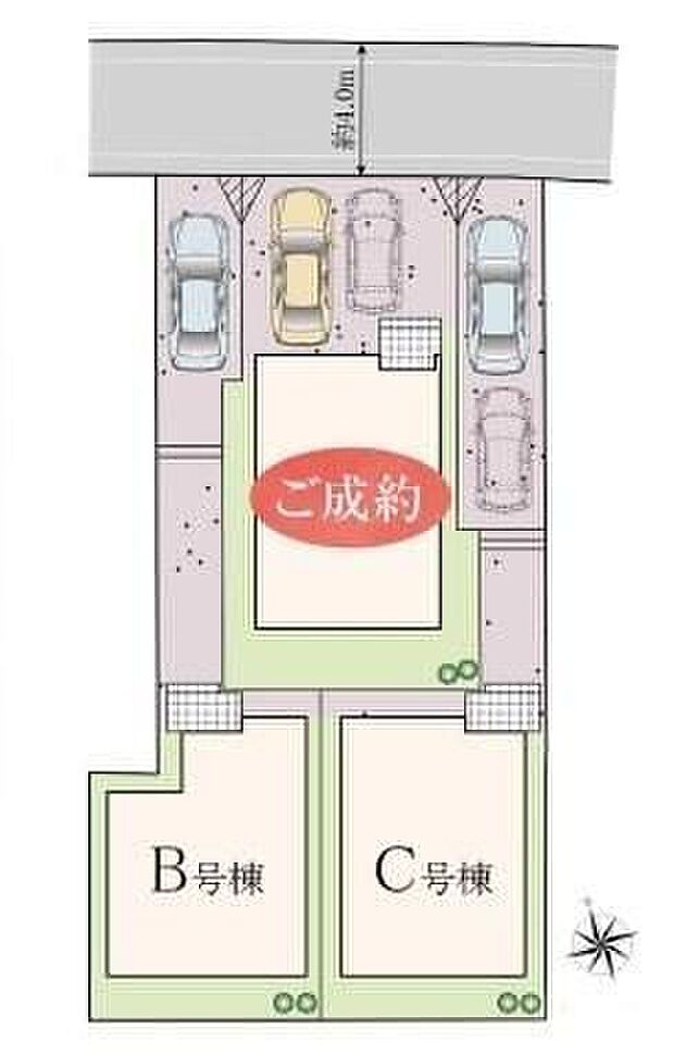 前面道路は車通りが多くないので、お車の出し入れもラクラクです♪嬉しいコンクリート仕上げのカースペース。雨の日も足元を気にせず外出できます。