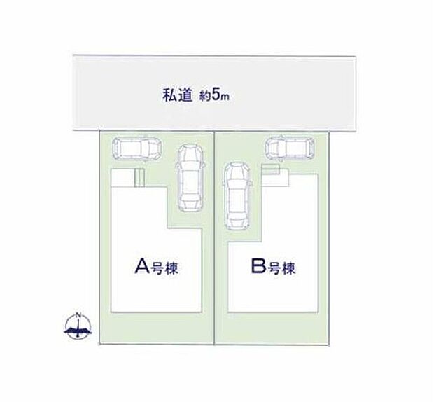 車種により2台駐車可能なカースペース完備☆前面道路は交通量少なめの5m道路。お車の駐車も楽々です。
