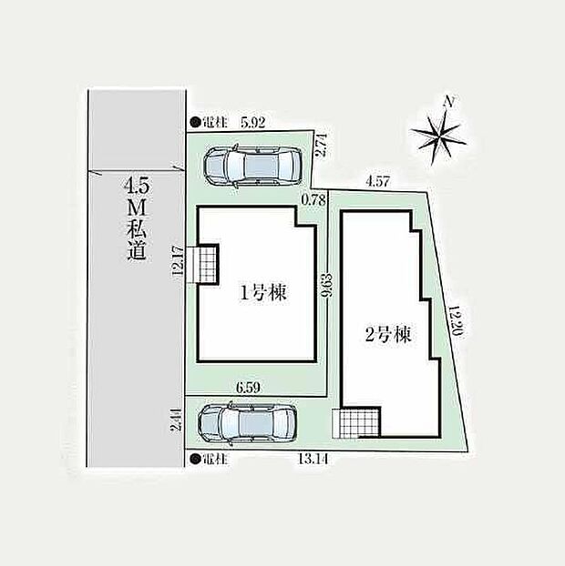 【全体区画図】
敷地内駐車場完備☆住人以外の車の進入も少なく、小さなお子様を持つご家庭にも安心です♪