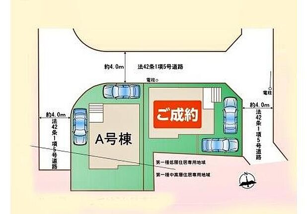 【全体区画図】開放感ある角地のお住まい☆前面道路は車通りが少ないため、駐車の際にも慌てることがなく安心です♪