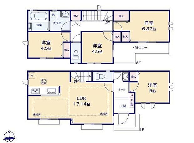 【4LDK】◇家族のコミュニケーションを重視した対面式キッチン・リビングイン階段プラン♪◇帰宅してすぐに手洗い・うがいが出来るセカンド洗面台。洗面台が2か所あることで忙しい朝の時間帯にもゆとりが生まれます♪