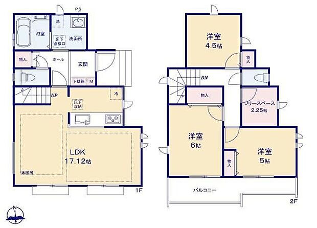 【3LDK+S】◇ご家族の帰宅も分かりやすいリビングイン階段付き♪◇リビングの様子も分かりやすい対面式キッチン採用♪◇収納目的の他に書斎や作業スペースなど様々な用途に利用できる納戸付き♪