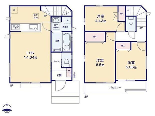 【3LDK】◇家族のコミュニケーションを重視した対面式キッチン・リビングイン階段プラン♪◇南バルコニーは２部屋より出られて便利。春の暖かな陽射しをたっぷり楽しもう♪
