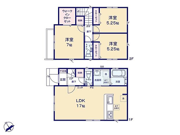 【3LDK】対面キッチンなのでリビング全体を見渡せます！開放感のある折上天井♪
掃除用品や季節物などの収納に便利な階段下収納付き♪
水回り集約で料理中も洗濯物を見に行けたりなど家事効率もアップ♪