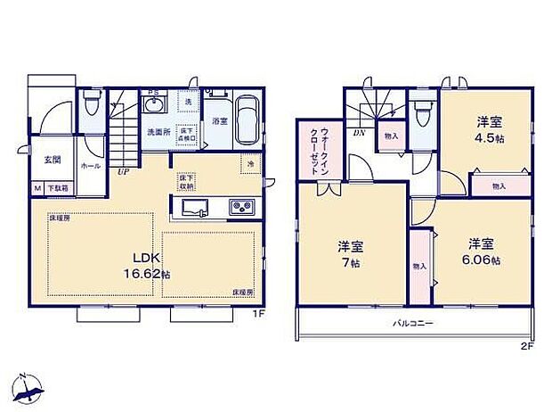【3LDK】家族のコミュニケーションを重視した対面式キッチン・リビングイン階段プランです。
主寝室には大型ウォークインクローゼットを完備♪
増えがちな衣類やバッグなどを効率よく収納できますね☆