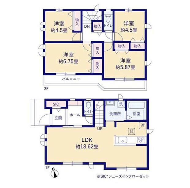 【4LDK】◇LDK18帖以上に2階には4居室を確保したゆとりある4LDK♪◇食洗機、浴室乾燥機など家事の負担をサポートする設備充実♪◇ベビーカーやアウトドア用品をしまえるシューズインクロークが便利♪